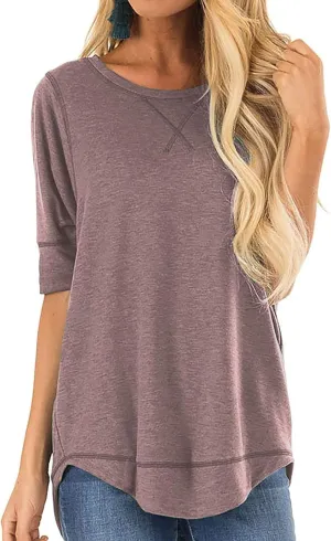 T Shirts for Womens Loose Fit Short Sleeve Casual Tops Cotton Ladies Tshirts Pullover Tees Crew Neck Side Split Tops