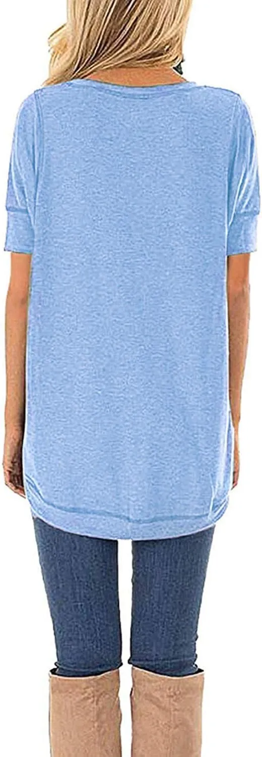 T Shirts for Womens Loose Fit Short Sleeve Casual Tops Cotton Ladies Tshirts Pullover Tees Crew Neck Side Split Tops