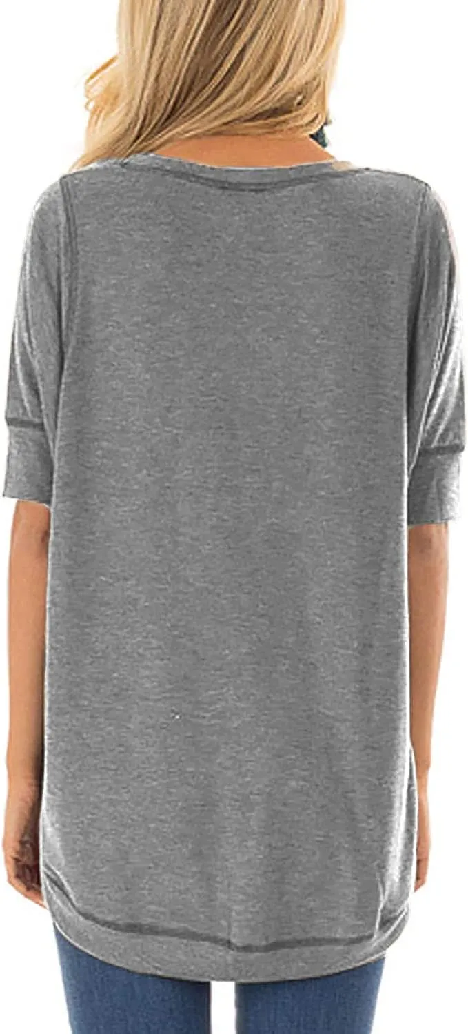 T Shirts for Womens Loose Fit Short Sleeve Casual Tops Cotton Ladies Tshirts Pullover Tees Crew Neck Side Split Tops