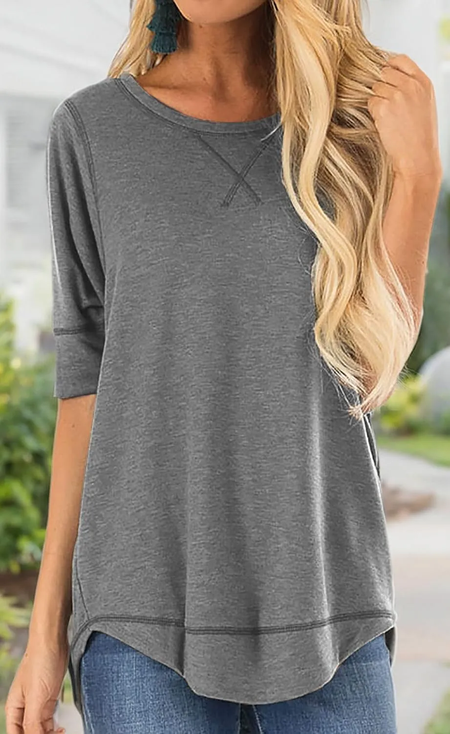 T Shirts for Womens Loose Fit Short Sleeve Casual Tops Cotton Ladies Tshirts Pullover Tees Crew Neck Side Split Tops