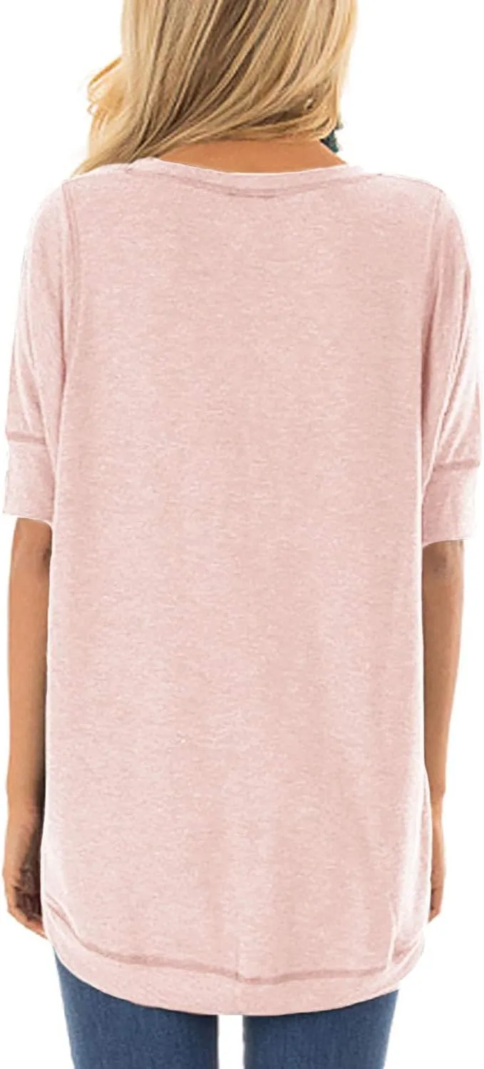 T Shirts for Womens Loose Fit Short Sleeve Casual Tops Cotton Ladies Tshirts Pullover Tees Crew Neck Side Split Tops