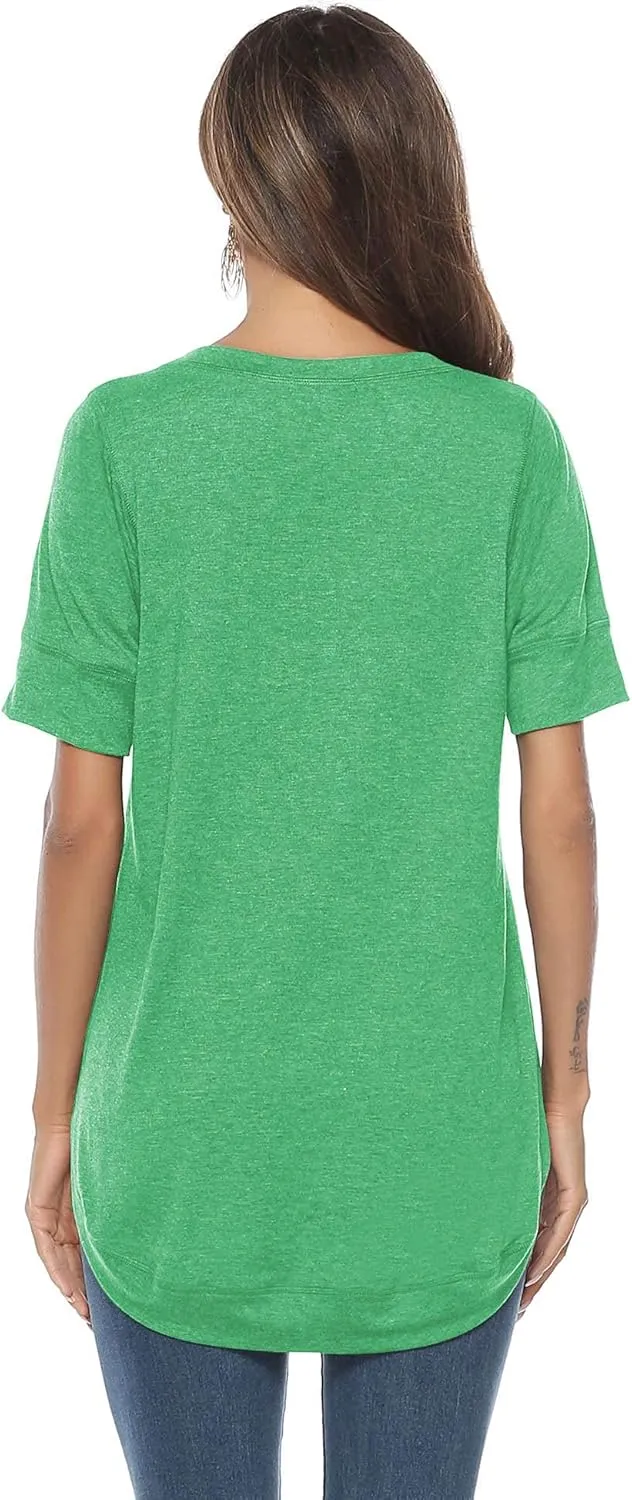 T Shirts for Womens Loose Fit Short Sleeve Casual Tops Cotton Ladies Tshirts Pullover Tees Crew Neck Side Split Tops