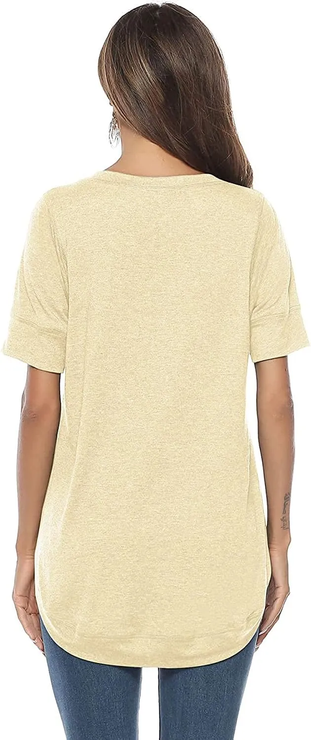 T Shirts for Womens Loose Fit Short Sleeve Casual Tops Cotton Ladies Tshirts Pullover Tees Crew Neck Side Split Tops
