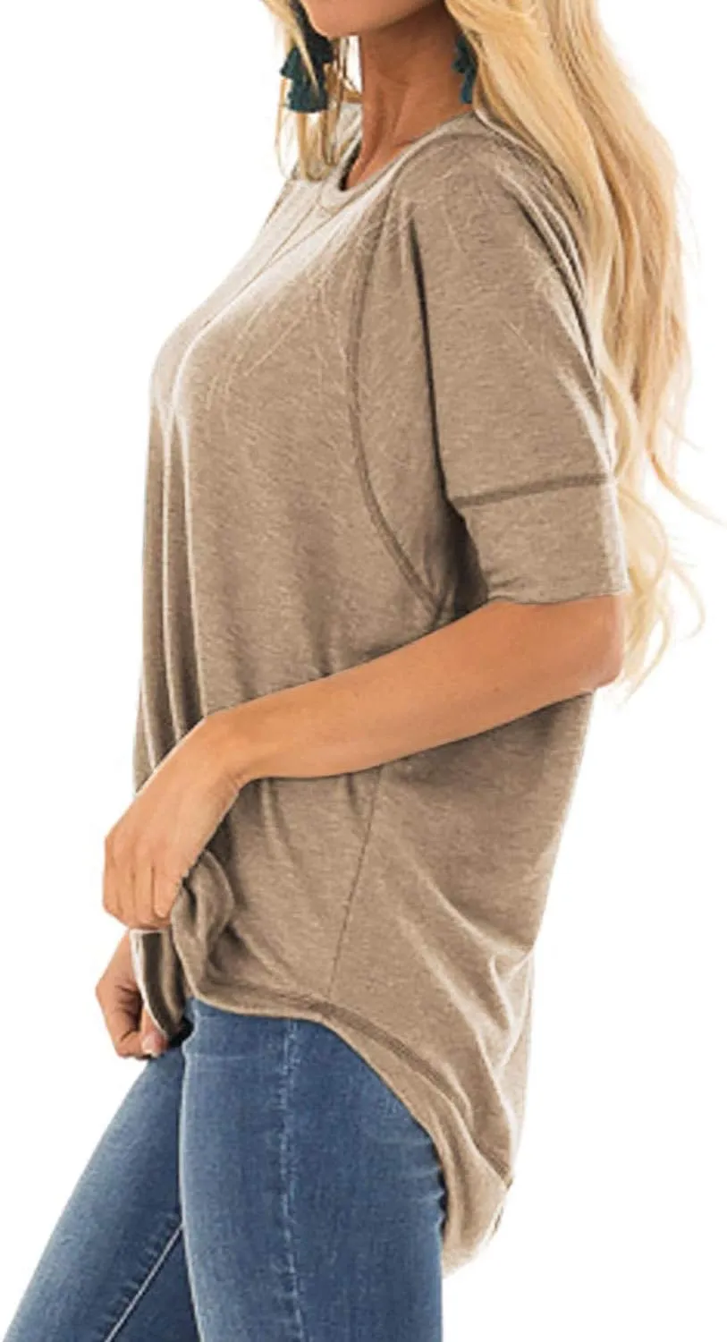 T Shirts for Womens Loose Fit Short Sleeve Casual Tops Cotton Ladies Tshirts Pullover Tees Crew Neck Side Split Tops