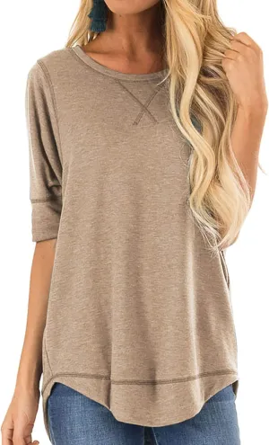 T Shirts for Womens Loose Fit Short Sleeve Casual Tops Cotton Ladies Tshirts Pullover Tees Crew Neck Side Split Tops
