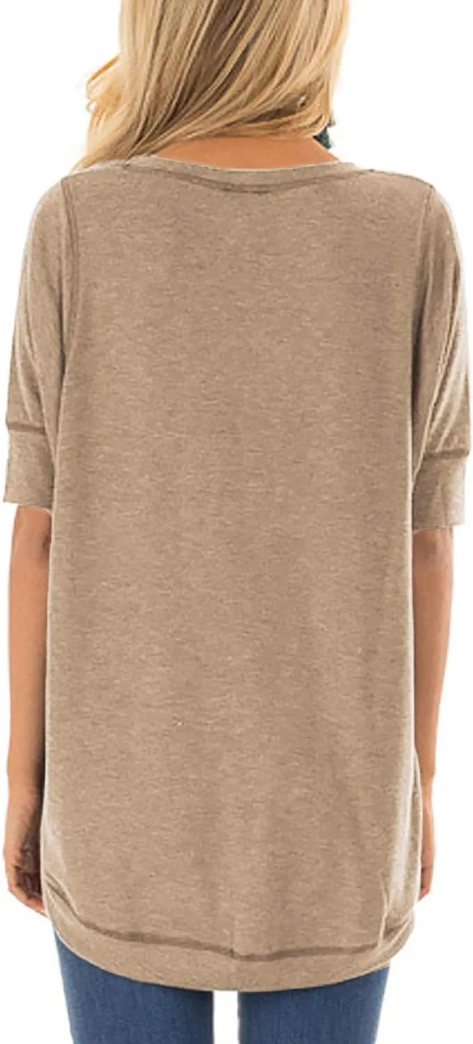 T Shirts for Womens Loose Fit Short Sleeve Casual Tops Cotton Ladies Tshirts Pullover Tees Crew Neck Side Split Tops
