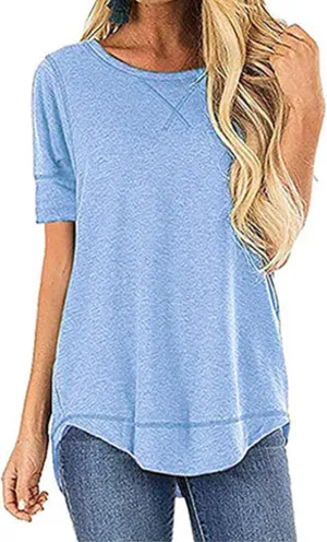 T Shirts for Womens Loose Fit Short Sleeve Casual Tops Cotton Ladies Tshirts Pullover Tees Crew Neck Side Split Tops