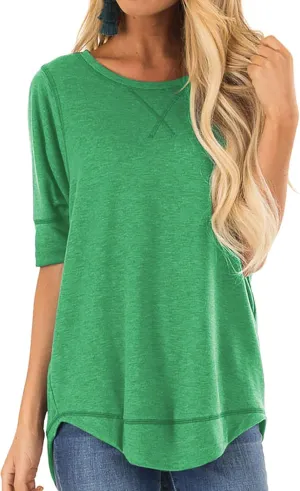 T Shirts for Womens Loose Fit Short Sleeve Casual Tops Cotton Ladies Tshirts Pullover Tees Crew Neck Side Split Tops