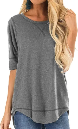 T Shirts for Womens Loose Fit Short Sleeve Casual Tops Cotton Ladies Tshirts Pullover Tees Crew Neck Side Split Tops