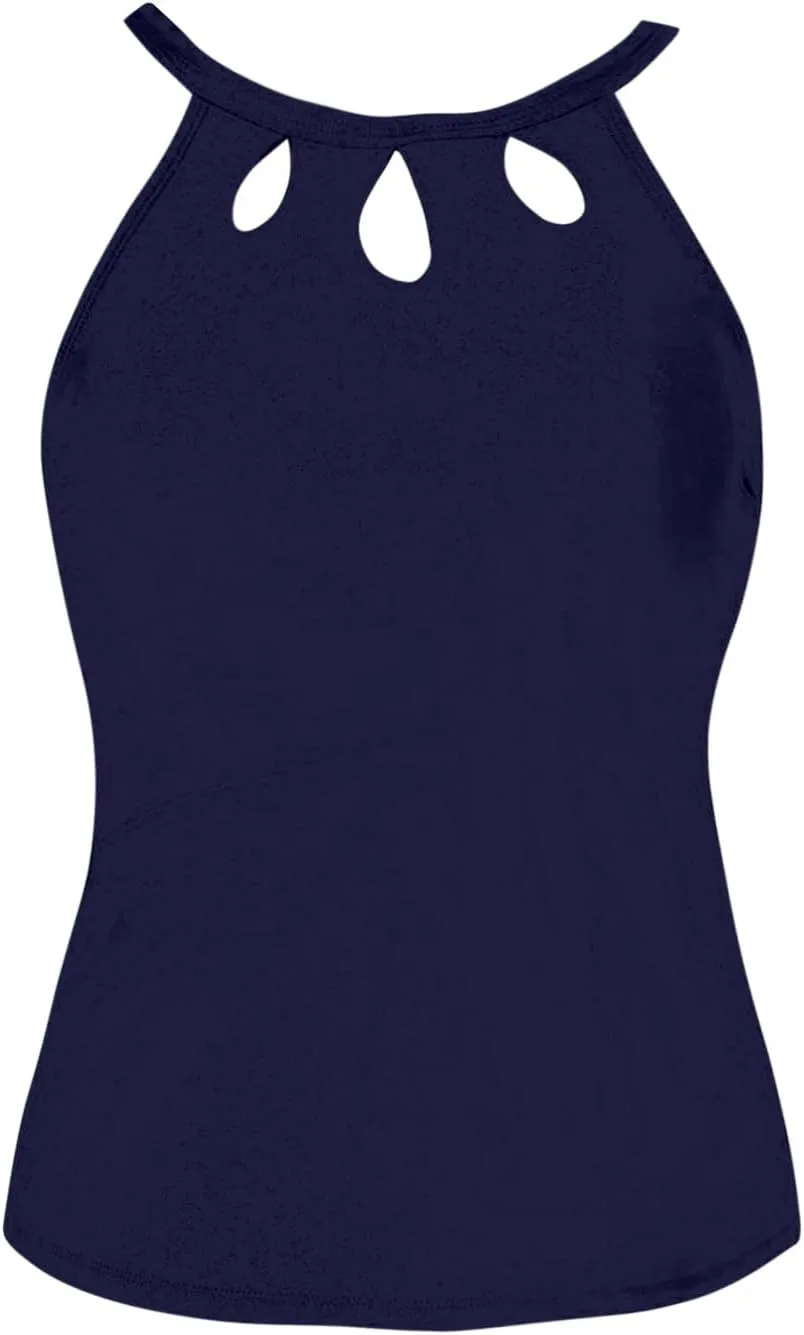 Tankini Tops for Women High Neck Backless Bathing Suit Tops Tummy Control Swimsuit Top Slimming Cut Out Swimming Top