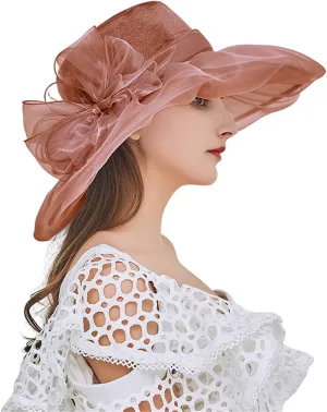 Tea Hats for Women Derby Fascinators Church Garden Party Easter Outfits Wide Brim Organza Leaf Flower Summer Hat
