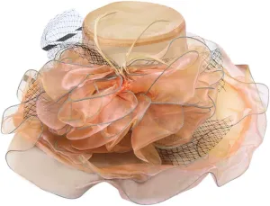Tea Party Accessories for Women Wide Brim Flower Fascinator Hats Summer Ruffles Cap Sun Bowler