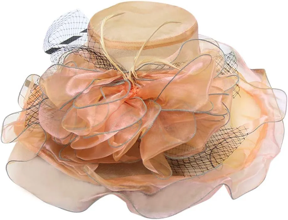 Tea Party Accessories for Women Wide Brim Flower Fascinator Hats Summer Ruffles Cap Sun Bowler