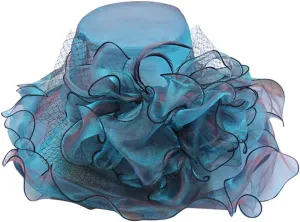 Tea Party Accessories for Women Wide Brim Flower Fascinator Hats Summer Ruffles Cap Sun Bowler