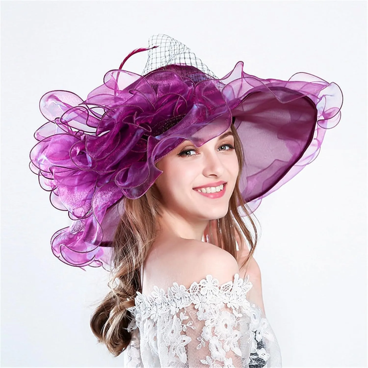 Tea Party Accessories for Women Wide Brim Flower Fascinator Hats Summer Ruffles Cap Sun Bowler