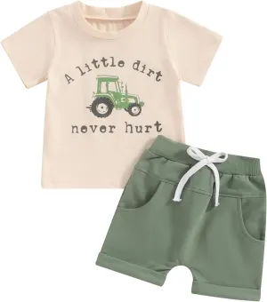 Toddler Boy Summer Outfit Infant Baby Boy Clothes Letters Short Sleeve T-shirt Top Elastic Waist Shorts Set 2Pcs