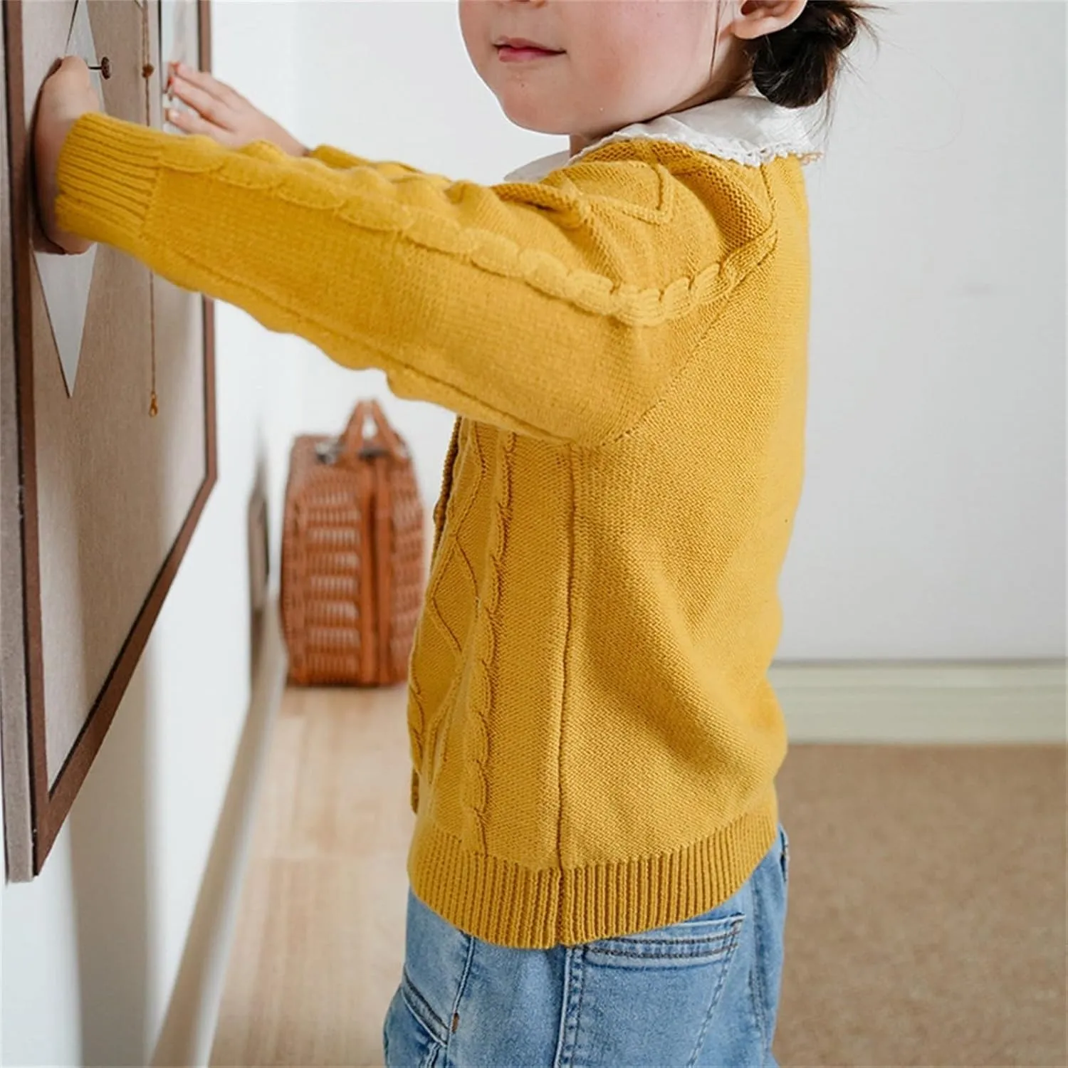 Toddler Boys Girls Chunky Knit Cardigan Sweater Button Long Sleeve Kids School Uniform Fall Winter Jacket