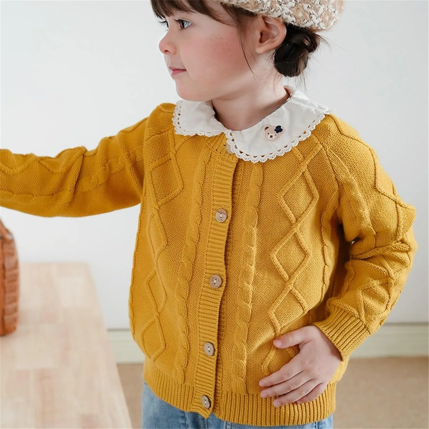 Toddler Boys Girls Chunky Knit Cardigan Sweater Button Long Sleeve Kids School Uniform Fall Winter Jacket