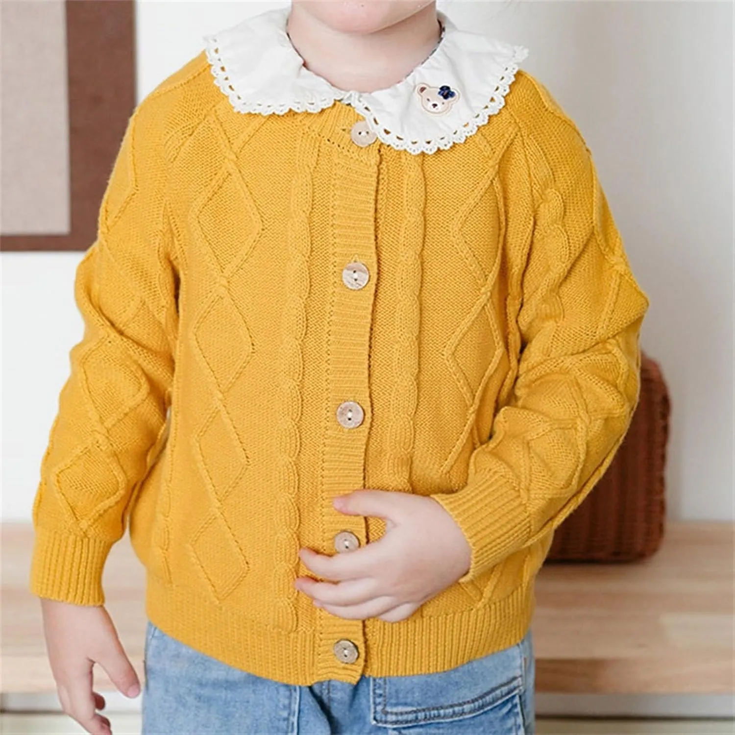 Toddler Boys Girls Chunky Knit Cardigan Sweater Button Long Sleeve Kids School Uniform Fall Winter Jacket