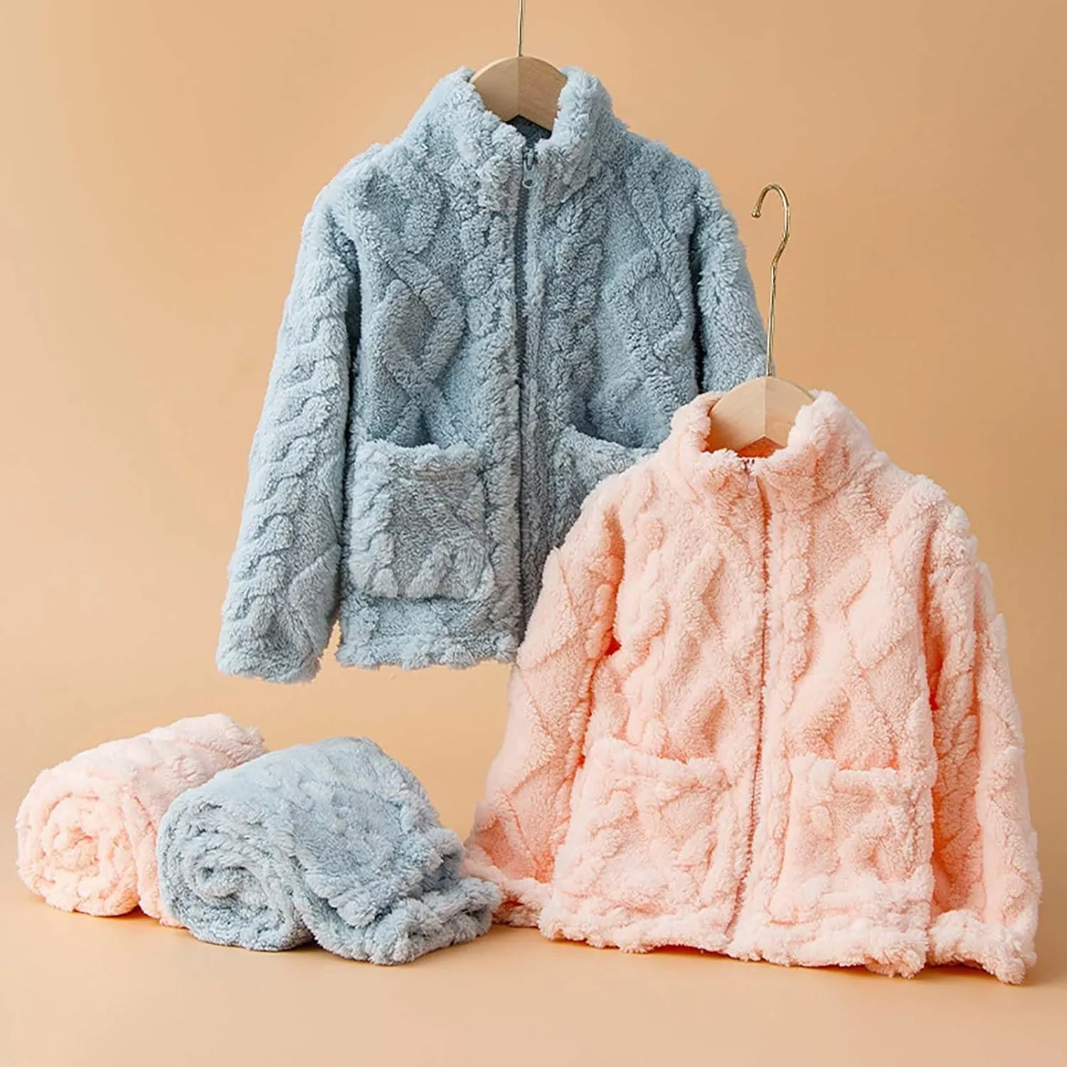 Toddler Boys Girls Fleece aamas Set Kids Winter leepwear Thicken Warm Flannel js Zipper oungewear Top Pants