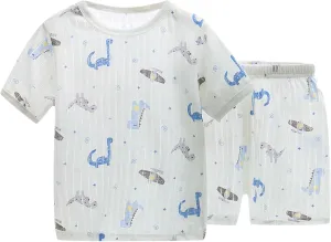 Toddler Boys Girls Short Sleeve Clothing Kids Pajamas Sleepwear Cartoon Prints Tops Shorts Toddler Boy Beach