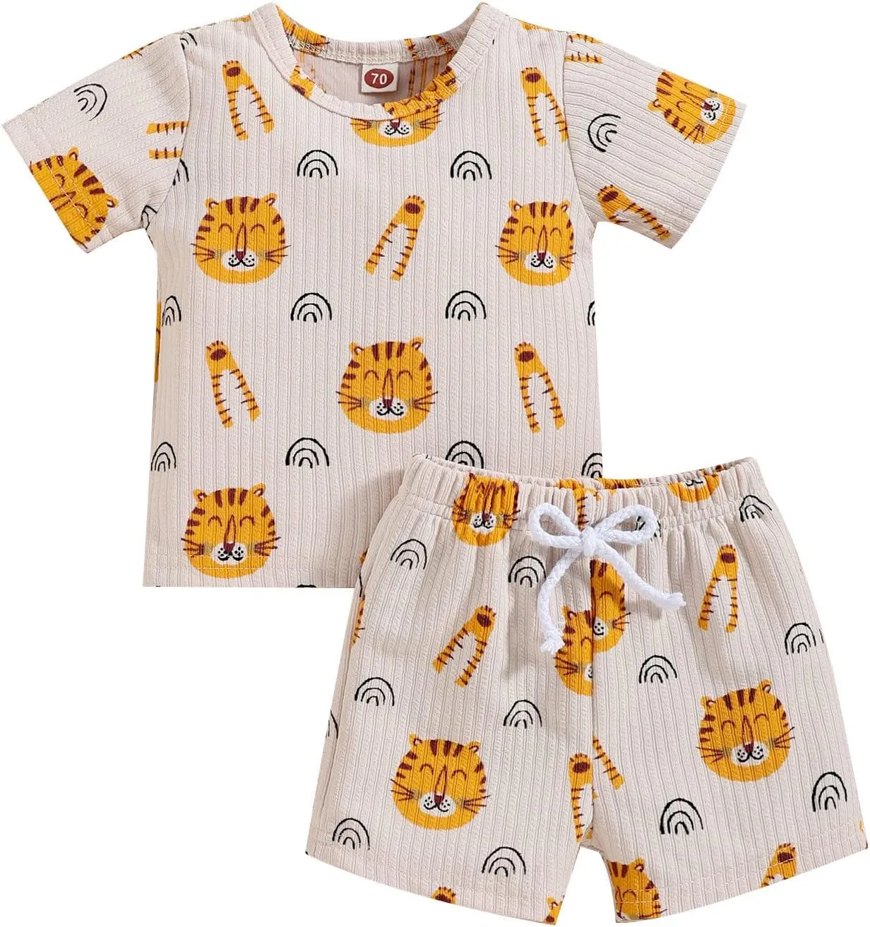 Toddler Boys Girls Short Sleeve Pajamas Set Clothing Children Kids Boy's Sleepwear Cartoon Tops (Beige, 0-6 Months)