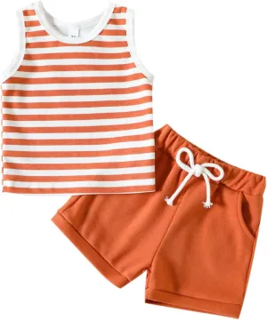 Toddler Boys Girls Sleeveless Clothing Children Kids Pajamas Boy's Sleepwear Striped Tops Shorts Baby Ties for Boys