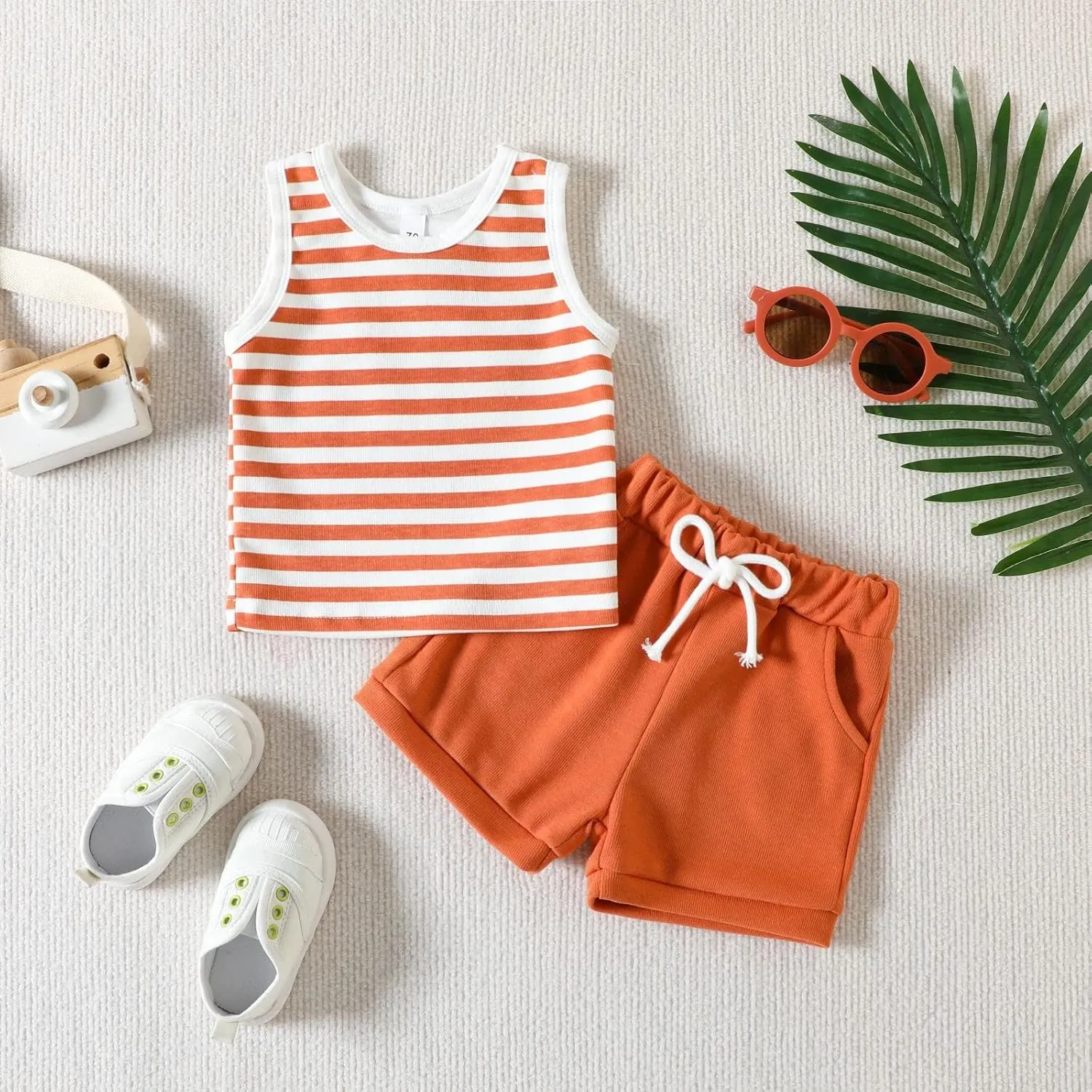 Toddler Boys Girls Sleeveless Clothing Children Kids Pajamas Boy's Sleepwear Striped Tops Shorts Baby Ties for Boys