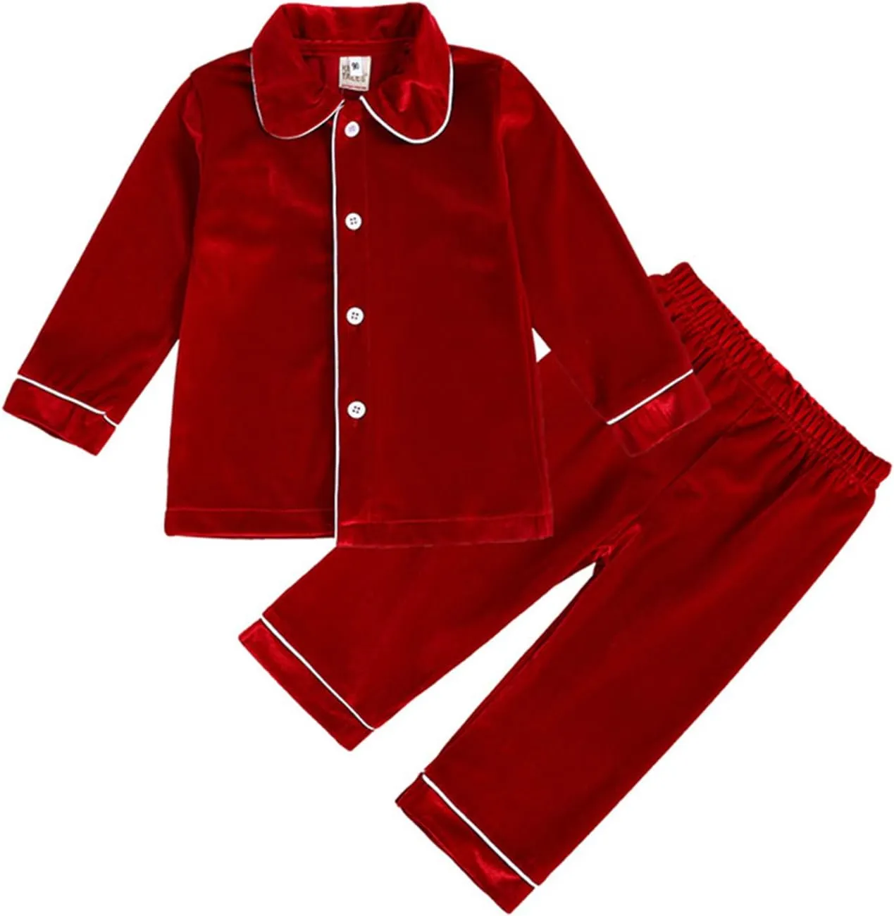 Toddler Boys Long Sleeve New Christmas Red Solid Colour Fleece Pajamas For Children Sleepwear Tops Boys Outfits 4