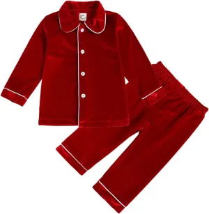 Toddler Boys Long Sleeve New Christmas Red Solid Colour Fleece Pajamas For Children Sleepwear Tops Boys Outfits 4