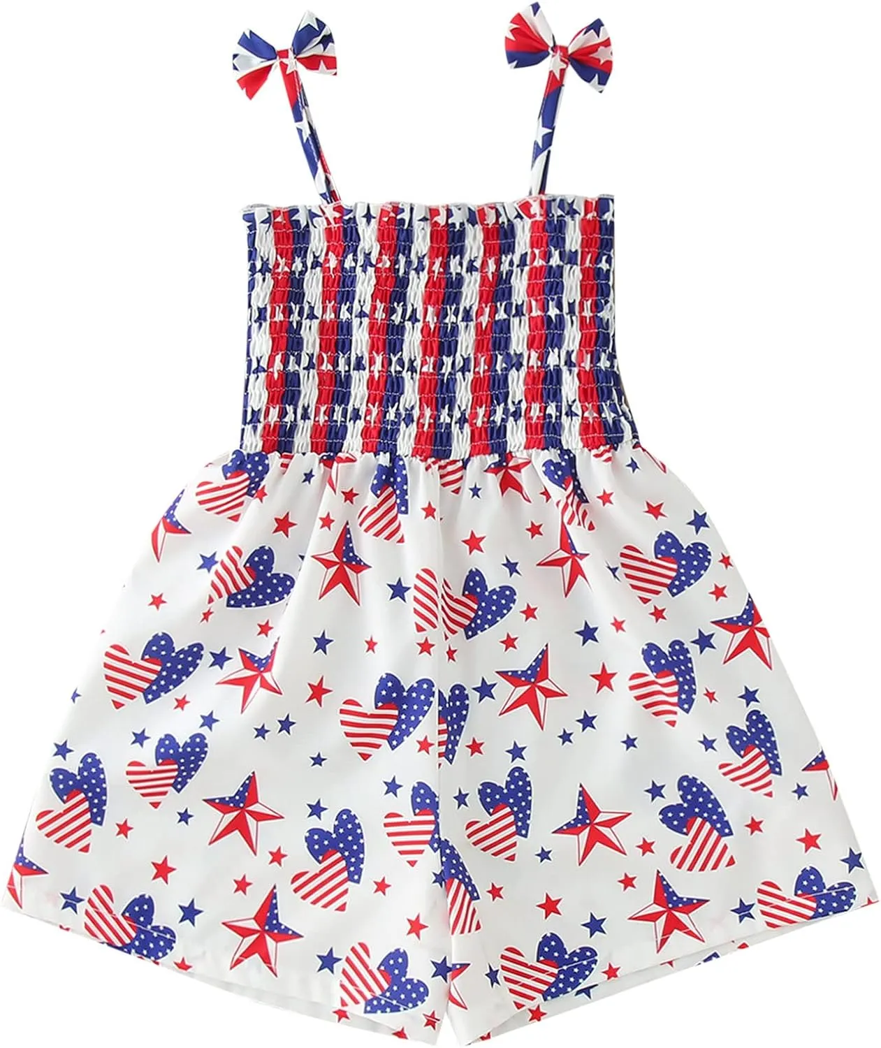 Toddler Girls 4th of July Overall Shorts Sleeveless Tie-Up Strap Halte𝗿 Romper Independence Day Jumpsuit Short