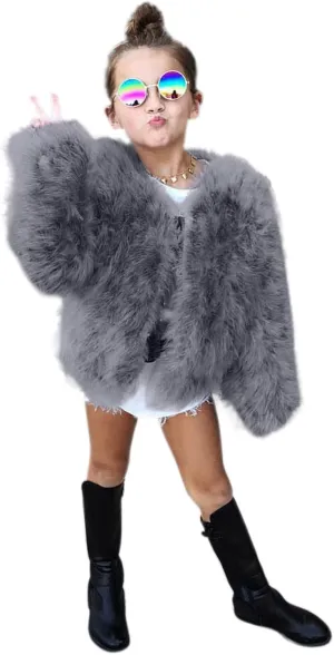 Toddler Girls Faux Fu Jacket Open Front Fu Cardigan Trendy Shaggy Jacket Kids Girls Furry Coat Thicken Winter 4t