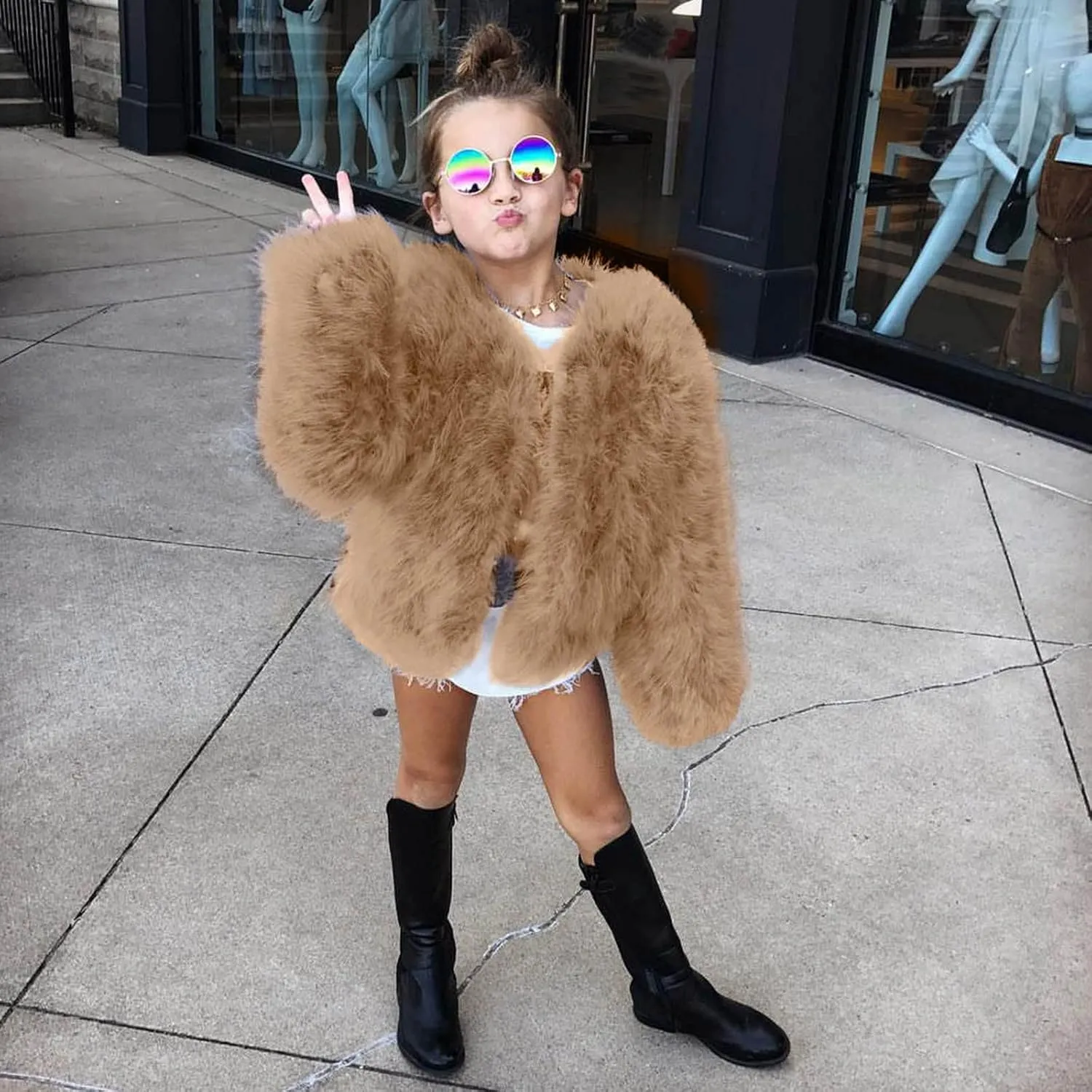 Toddler Girls Faux Fu Jacket Open Front Fu Cardigan Trendy Shaggy Jacket Kids Girls Furry Coat Thicken Winter 4t