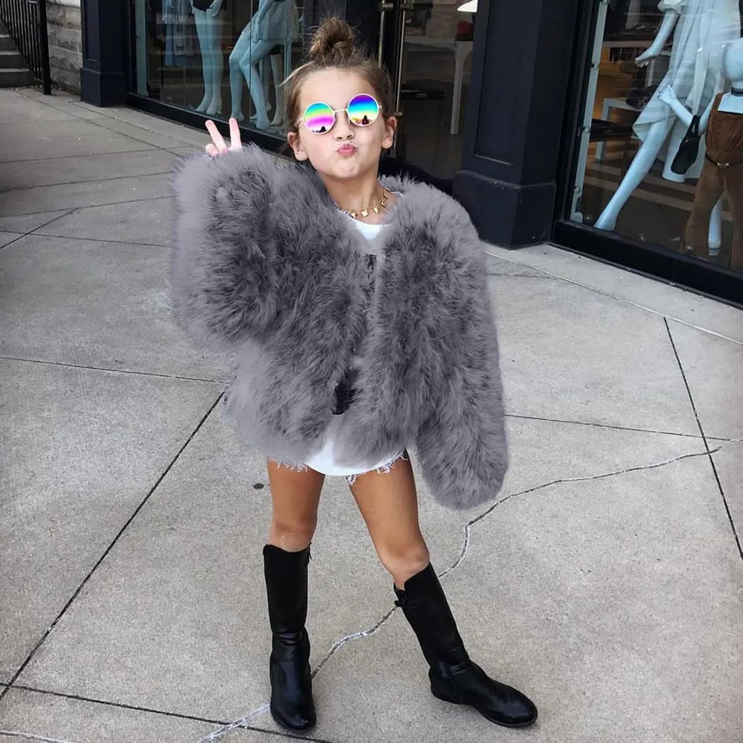 Toddler Girls Faux Fu Jacket Open Front Fu Cardigan Trendy Shaggy Jacket Kids Girls Furry Coat Thicken Winter 4t