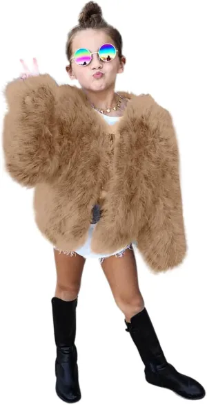 Toddler Girls Faux Fu Jacket Open Front Fu Cardigan Trendy Shaggy Jacket Kids Girls Furry Coat Thicken Winter 4t