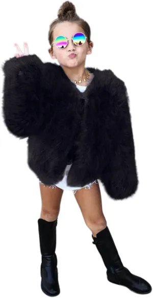 Toddler Girls Faux Fu Jacket Open Front Fu Cardigan Trendy Shaggy Jacket Kids Girls Furry Coat Thicken Winter 4t