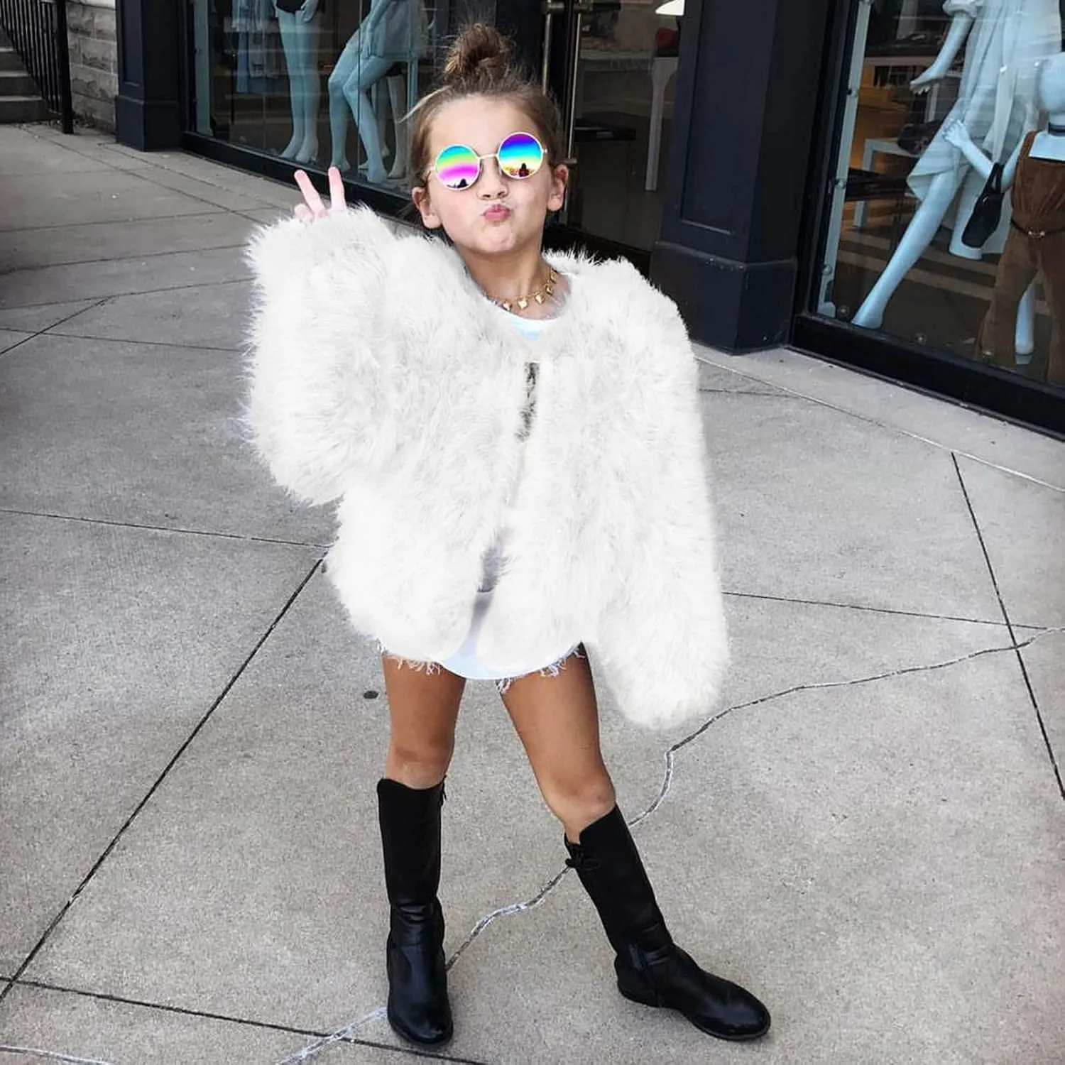 Toddler Girls Faux Fu Jacket Open Front Fu Cardigan Trendy Shaggy Jacket Kids Girls Furry Coat Thicken Winter 4t