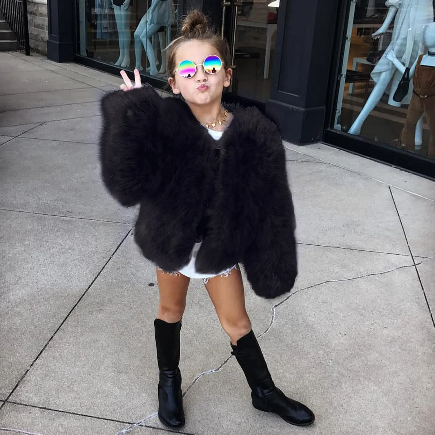 Toddler Girls Faux Fu Jacket Open Front Fu Cardigan Trendy Shaggy Jacket Kids Girls Furry Coat Thicken Winter 4t