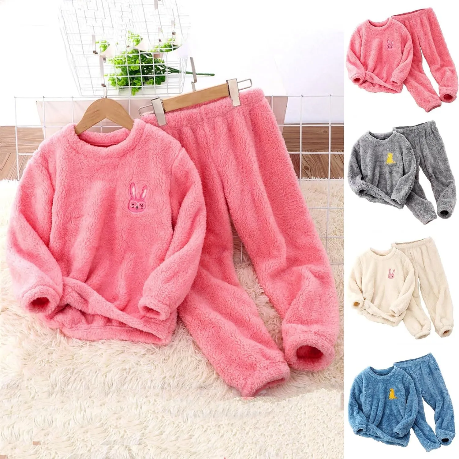 Toddler Kids Flannel  Outfits Plush  Boys Girls Warm Fleece  Set oungewear