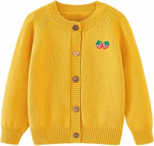 Toddler Little Girl Clothes Knitting Cardigan Sweater Winter Strawberry Print Button Solid Color Knit Jacket