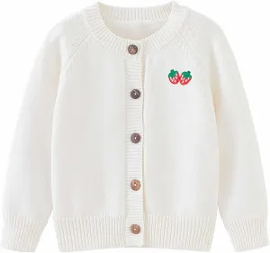 Toddler Little Girl Clothes Knitting Cardigan Sweater Winter Strawberry Print Button Solid Color Knit Jacket