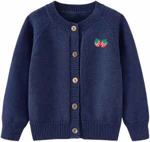 Toddler Little Girl Clothes Knitting Cardigan Sweater Winter Strawberry Print Button Solid Color Knit Jacket