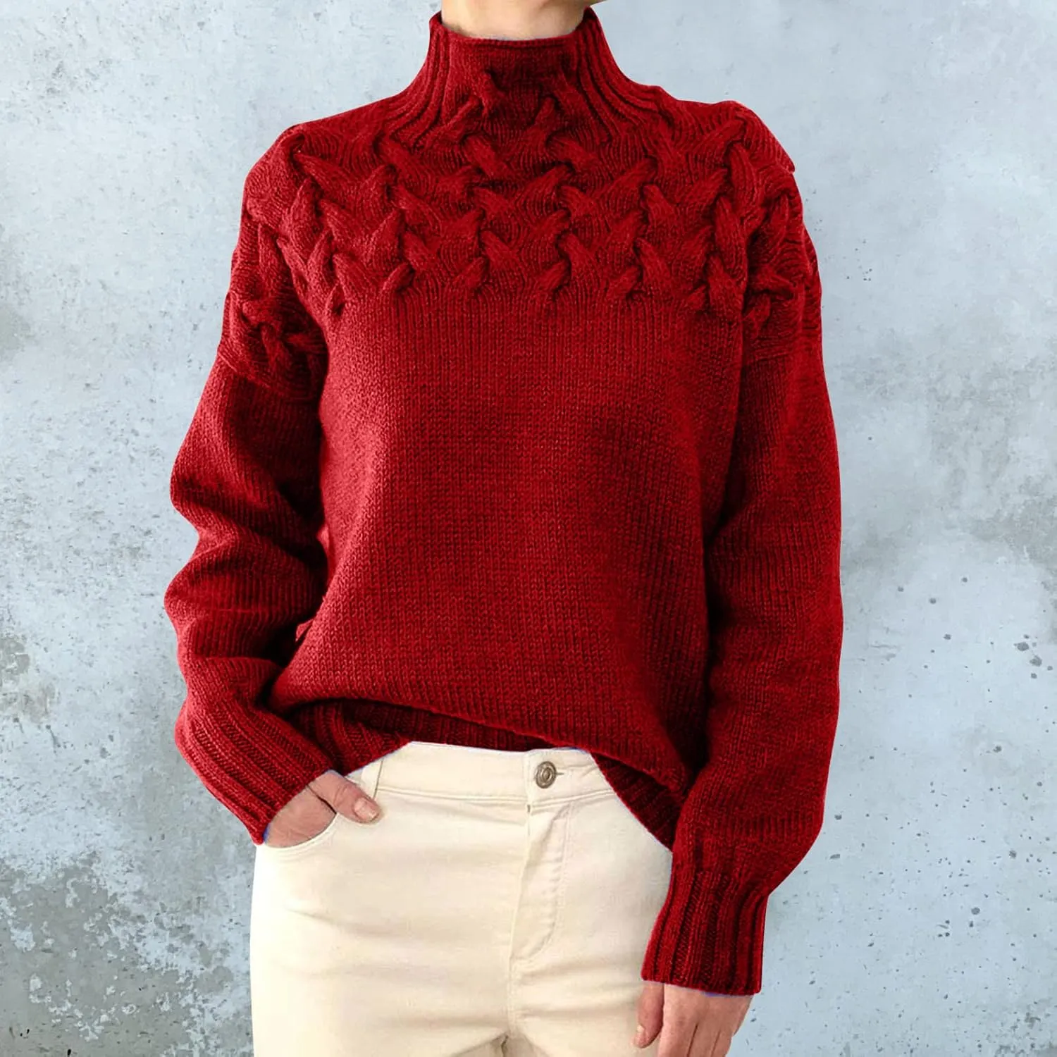 Turtleneck Pullover Tops Oversized Long Sleeve Knitted Pullover Fall Winter Trendy Basic Jumper Tops Crop Sweaters