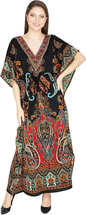 Ukal Women's Kimono Summer Tunic Dress V Neck Cover Up Casual Loose Swing Shift Dresses (Black)