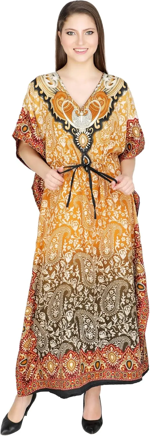 Ukal Women's Kimono Summer Tunic Dress V Neck Cover Up Casual Loose Swing Shift Dresses (Yellow)