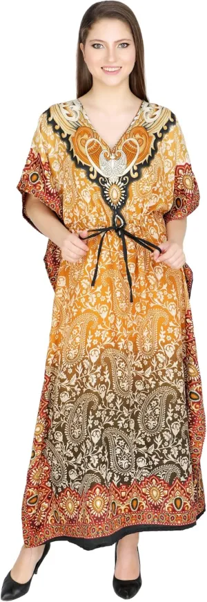 Ukal Women's Kimono Summer Tunic Dress V Neck Cover Up Casual Loose Swing Shift Dresses (Yellow)