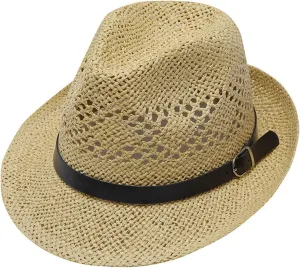 Unisex Straw Hat Cowboy Wide Brim Cut Out Hollow Cattleman Belt Teens Beach Breathtable Floppy Sun Cap Panama Hats