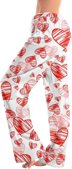 Valentines Day Pajamas Wide Leg Sleep Bottom Elastic Waist Relaxed Fit Love Heart Comfy Long Pj Pajama Pants Holiday