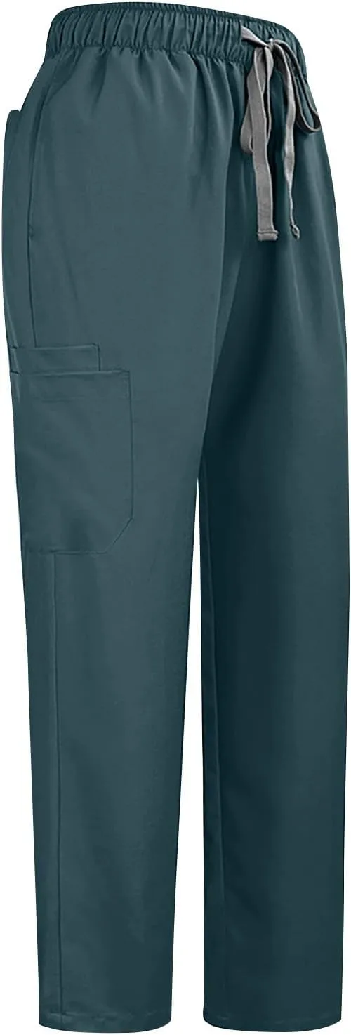 WENKOMG1 Scrubs for Women Set 2025 Spring Summer Uniform Stretchy V-Neck Scrub Top & Cargo Pant with Multi Pockets