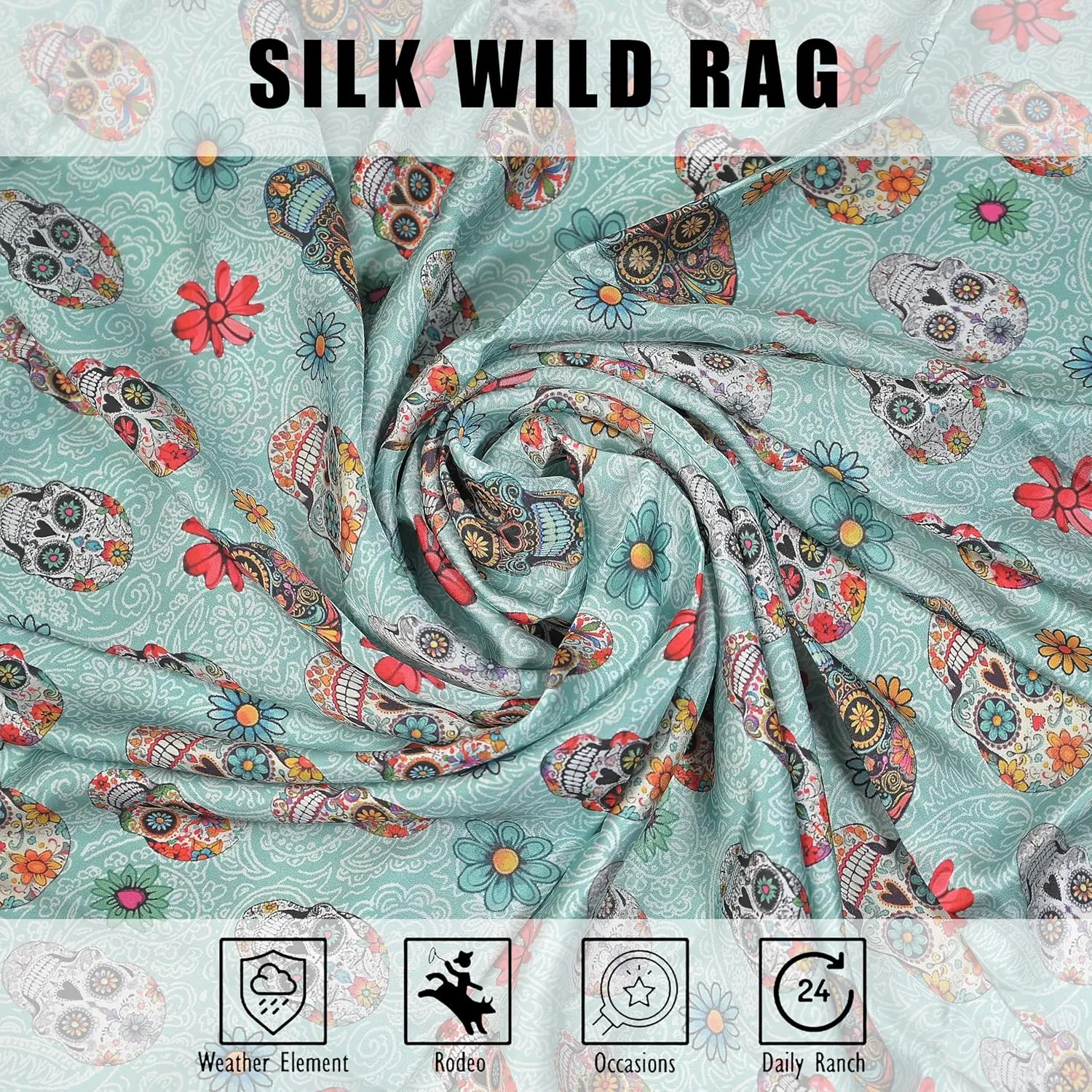 Western Cowboy Wild Rag Silk Scarf Bandana Square Silky 38'' Scarves for Men & Women